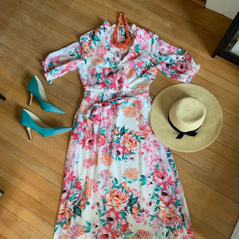 Floral Faux Wrap Maxi Dress